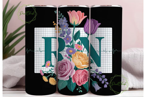 Floral EKG RN 20oz Tumbler Wrap Sublimation PixelChick 