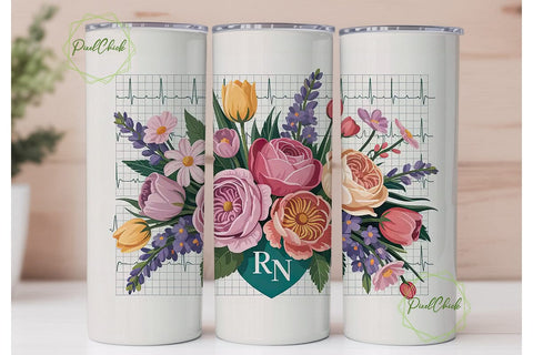 Floral EKG RN 20oz Tumbler Wrap Sublimation PixelChick 