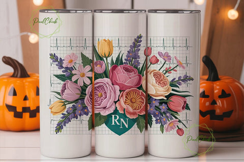 Floral EKG RN 20oz Tumbler Wrap Sublimation PixelChick 