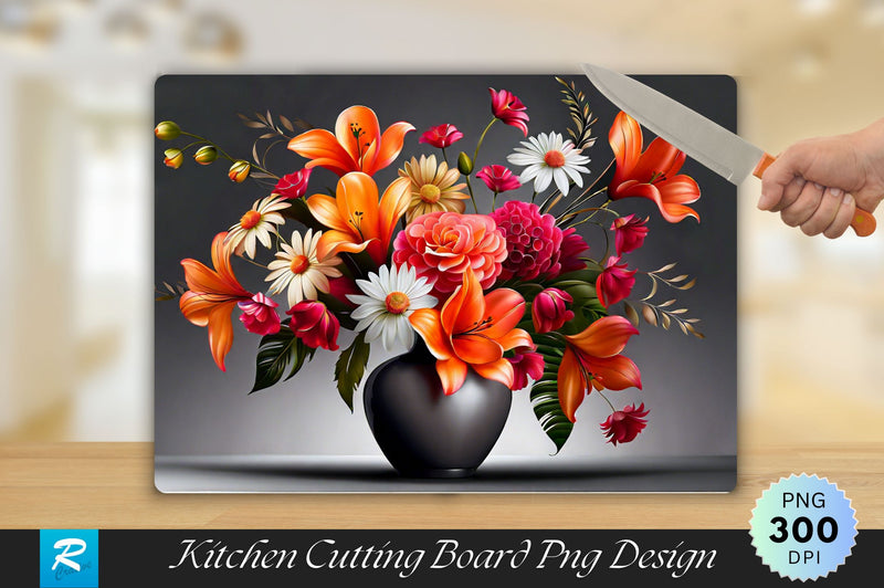 Floral Elegance Vase on Grey Cutting Board Sublimation Regulrcrative 