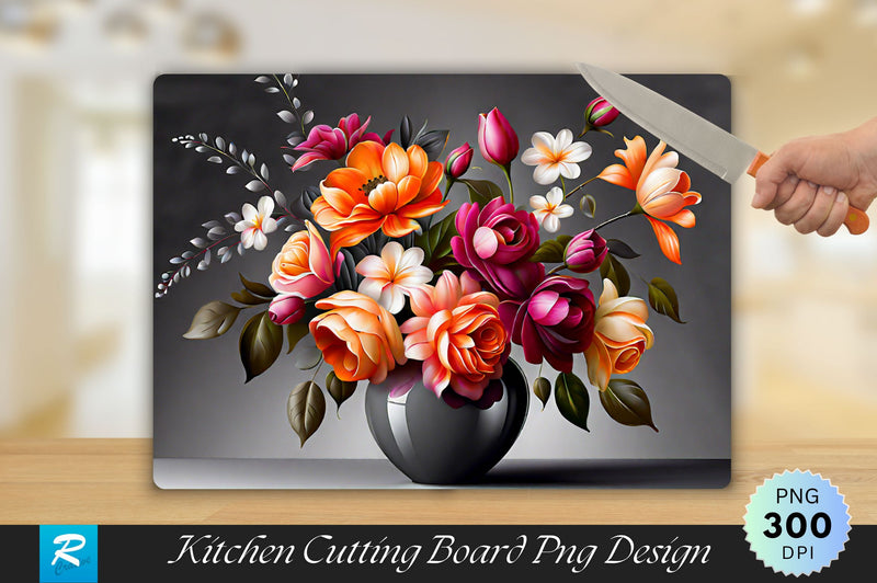 Floral Elegance Vase on Grey Cutting Board Sublimation Regulrcrative 
