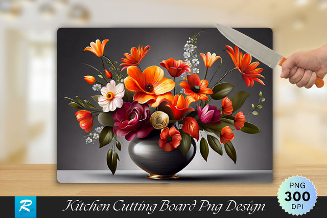 Floral Elegance Vase on Grey Cutting Board Sublimation Regulrcrative 