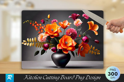 Floral Elegance Vase on Grey Cutting Board Sublimation Regulrcrative 