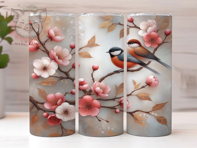Floral Elegant Bird Tumbler, Bird with Flowers Sublimation Design, Elegant Bird Art, 20oz Holiday Tumbler, Whimsical Bird Mug, Stylish Floral Cup, Cozy Bird Wrap Sublimation Lara' s Designs 
