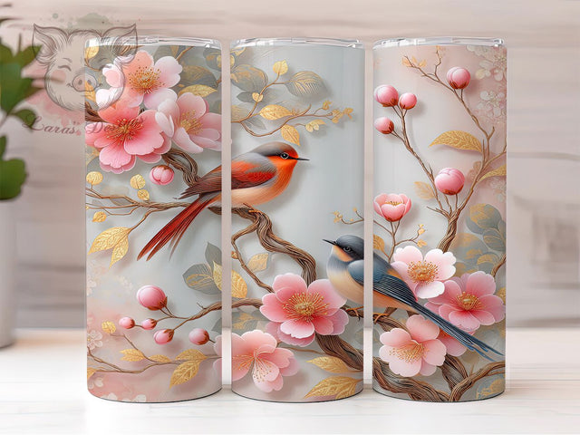 Floral Elegant Bird Tumbler, Bird with Flowers Sublimation Design, Elegant Bird Art, 20oz Holiday Tumbler, Whimsical Bird Mug, Stylish Floral Cup, Cozy Bird Wrap Sublimation Lara' s Designs 