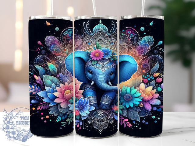 Floral Elephant 20oz Skinny Tumbler, Elephant Tumbler Png, Straight & Tapered Tumbler Wrap, Instant Digital Download Sublimation ToriDesigns 