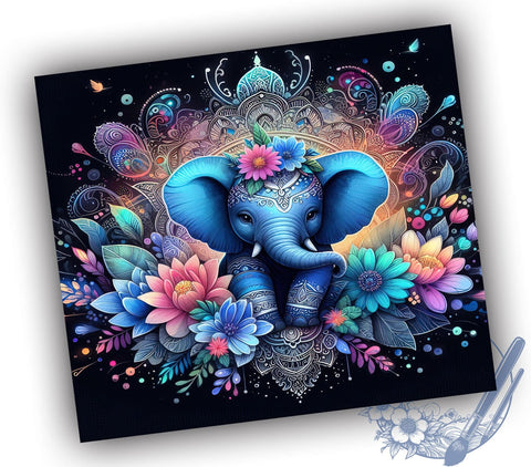 Floral Elephant 20oz Skinny Tumbler, Elephant Tumbler Png, Straight & Tapered Tumbler Wrap, Instant Digital Download Sublimation ToriDesigns 