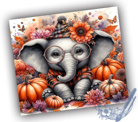 Floral Elephant 20oz Skinny Tumbler PNG, Floral Autumn Tumbler Sublimation Wrap, Straight & Tapered Tumbler Wrap, Instant Digital Download Sublimation ToriDesigns 