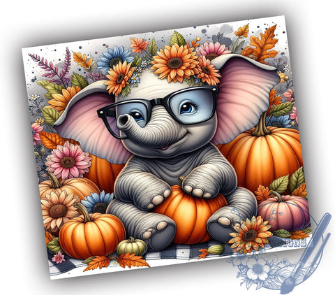 Floral Elephant 20oz Skinny Tumbler PNG, Floral Autumn Tumbler Sublimation Wrap, Straight & Tapered Tumbler Wrap, Instant Digital Download Sublimation ToriDesigns 