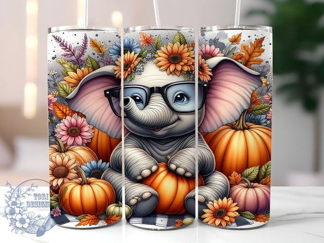 Floral Elephant 20oz Skinny Tumbler PNG, Floral Autumn Tumbler Sublimation Wrap, Straight & Tapered Tumbler Wrap, Instant Digital Download Sublimation ToriDesigns 