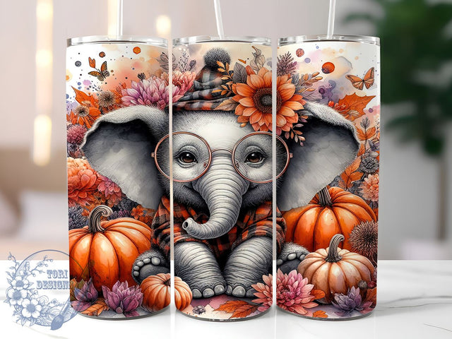 Floral Elephant 20oz Skinny Tumbler PNG, Floral Autumn Tumbler Sublimation Wrap, Straight & Tapered Tumbler Wrap, Instant Digital Download Sublimation ToriDesigns 