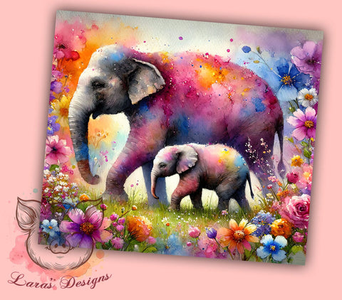 Floral Elephant 20oz Tumbler, Floral Elephant Design, 20oz Wrap, Sublimation Tumbler, Cute Animal Gift, Nature Inspired Tumbler, Colorful Tumbler Wrap Sublimation Lara' s Designs 