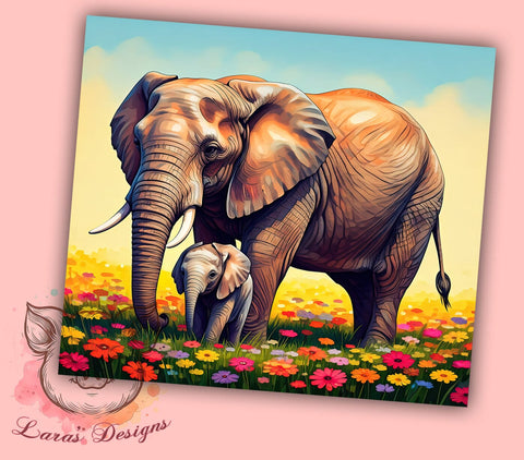 Floral Elephant 20oz Tumbler, Floral Elephant Design, 20oz Wrap, Sublimation Tumbler, Cute Animal Gift, Nature Inspired Tumbler, Colorful Tumbler Wrap Sublimation Lara' s Designs 