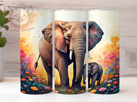 Floral Elephant 20oz Tumbler, Floral Elephant Design, 20oz Wrap, Sublimation Tumbler, Cute Animal Gift, Nature Inspired Tumbler, Colorful Tumbler Wrap Sublimation Lara' s Designs 