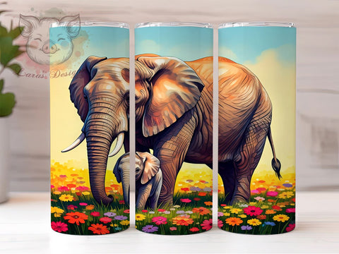Floral Elephant 20oz Tumbler, Floral Elephant Design, 20oz Wrap, Sublimation Tumbler, Cute Animal Gift, Nature Inspired Tumbler, Colorful Tumbler Wrap Sublimation Lara' s Designs 