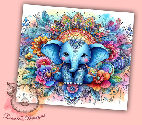 Floral Elephant 20oz Tumbler Png, Straight & Tapered Tumbler Png, Elephant Tumbler Png, Digital Download PNG Sublimation Lara' s Designs 