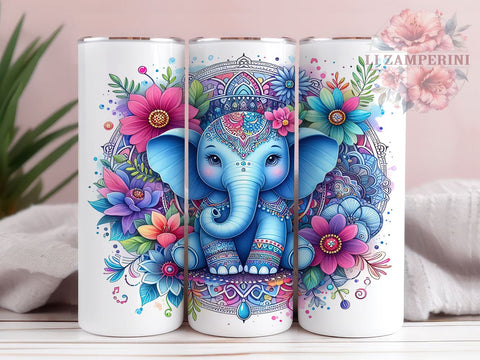 Floral Elephant 20oz Tumbler Wrap PNG, Elephant Tumbler Png, Straight & Tapered Tumbler Wrap, Instant Digital Download Sublimation Li Zamperini 