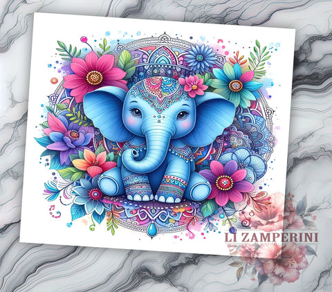 Floral Elephant 20oz Tumbler Wrap PNG, Elephant Tumbler Png, Straight & Tapered Tumbler Wrap, Instant Digital Download Sublimation Li Zamperini 