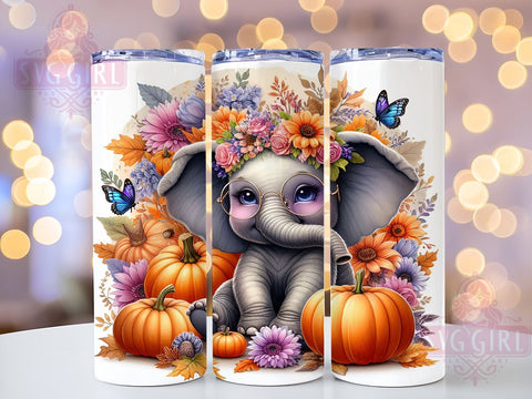 Floral Elephant 20oz Tumbler Wrap Sublimation Design, Straight Tapered Tumbler Wrap, Cute Fall Tumbler Png, Instant Digital Download Sublimation SvggirlplusArt 