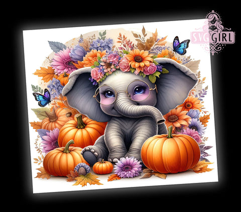 Floral Elephant 20oz Tumbler Wrap Sublimation Design, Straight Tapered Tumbler Wrap, Cute Fall Tumbler Png, Instant Digital Download Sublimation SvggirlplusArt 