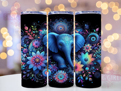Floral Elephant 20oz Tumbler Wrap Sublimation Design, Straight Tapered Tumbler Wrap, Elephant Tumbler Png, Instant Digital Download Sublimation SvggirlplusArt 