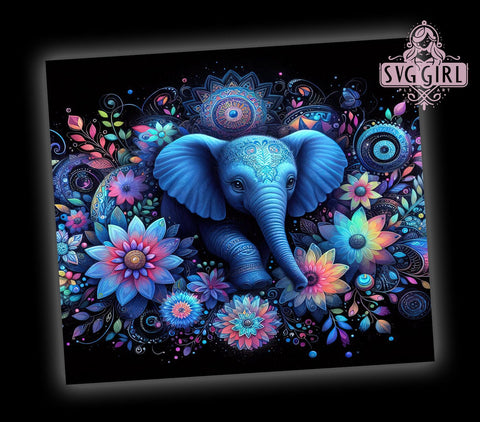 Floral Elephant 20oz Tumbler Wrap Sublimation Design, Straight Tapered Tumbler Wrap, Elephant Tumbler Png, Instant Digital Download Sublimation SvggirlplusArt 