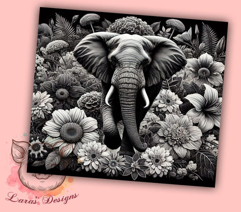 Floral Elephant Jungle 20oz Tumbler Wrap, Jungle Design, 20oz Tumbler, Sublimation Wrap, Animal Lover Gift, Tropical Art, Elephant Decor Sublimation Lara' s Designs 