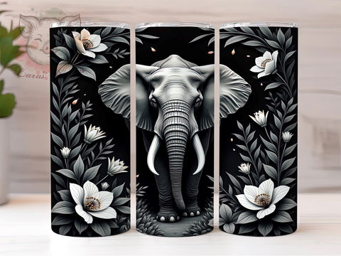Floral Elephant Jungle 20oz Tumbler Wrap, Jungle Design, 20oz Tumbler, Sublimation Wrap, Animal Lover Gift, Tropical Art, Elephant Decor Sublimation Lara' s Designs 