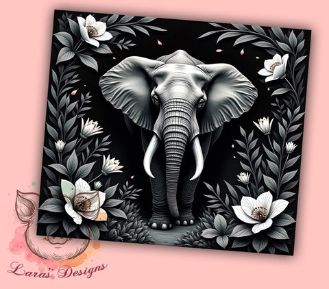 Floral Elephant Jungle 20oz Tumbler Wrap, Jungle Design, 20oz Tumbler, Sublimation Wrap, Animal Lover Gift, Tropical Art, Elephant Decor Sublimation Lara' s Designs 