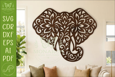 Floral Elephant Laser Cut File, Boho Elephant Wall Art SVG SVG APInspireddesigns 