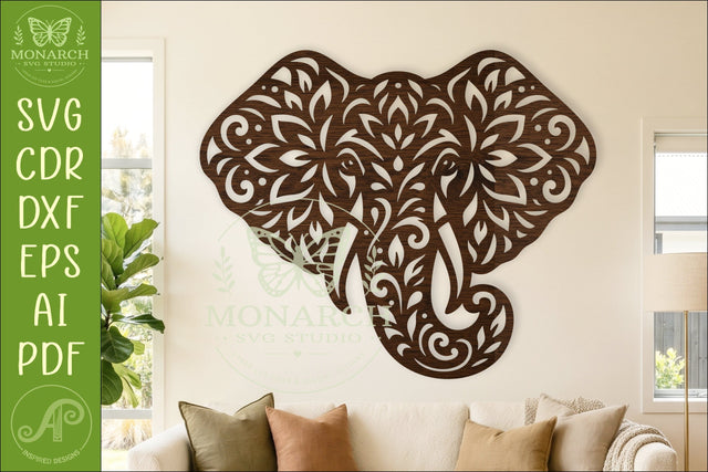 Floral Elephant Laser Cut File, Boho Elephant Wall Art SVG SVG APInspireddesigns 