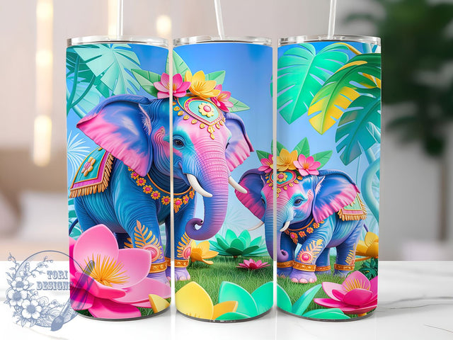 Floral Elephant Love Tumbler, Floral Elephant Pattern, Cute Elephant Design, 20Oz Sublimation Wrap, Elephant Flower Art, Gentle Wildlife Texture, Tumbler Sublimation Sublimation ToriDesigns 