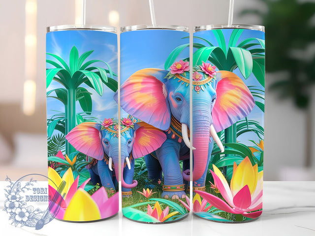 Floral Elephant Love Tumbler, Floral Elephant Pattern, Cute Elephant Design, 20Oz Sublimation Wrap, Elephant Flower Art, Gentle Wildlife Texture, Tumbler Sublimation Sublimation ToriDesigns 