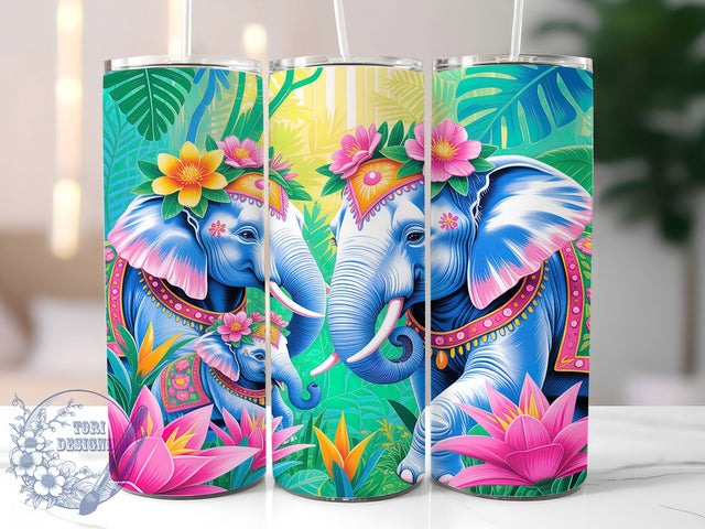 Floral Elephant Love Tumbler, Floral Elephant Pattern, Cute Elephant Design, 20Oz Sublimation Wrap, Elephant Flower Art, Gentle Wildlife Texture, Tumbler Sublimation Sublimation ToriDesigns 