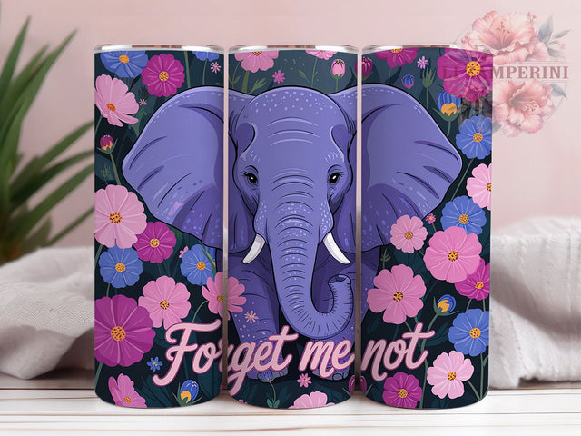 Floral Elephant Memory Gift Tumbler Wrap, Forget Me Not Cup, 20oz Sublimation, Floral Elephant Mug, Blue Flower Tumbler, Cute Animal Drinkware, Memory Gift Tumbler Sublimation Li Zamperini 