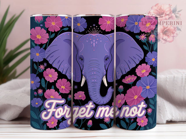 Floral Elephant Memory Gift Tumbler Wrap, Forget Me Not Cup, 20oz Sublimation, Floral Elephant Mug, Blue Flower Tumbler, Cute Animal Drinkware, Memory Gift Tumbler Sublimation Li Zamperini 