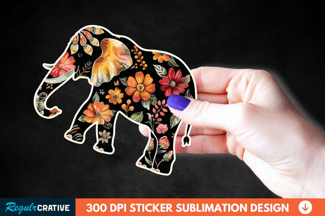 Floral Elephant Sticker Clipart Sublimation Regulrcrative 