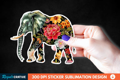 Floral Elephant Sticker Clipart Sublimation Regulrcrative 
