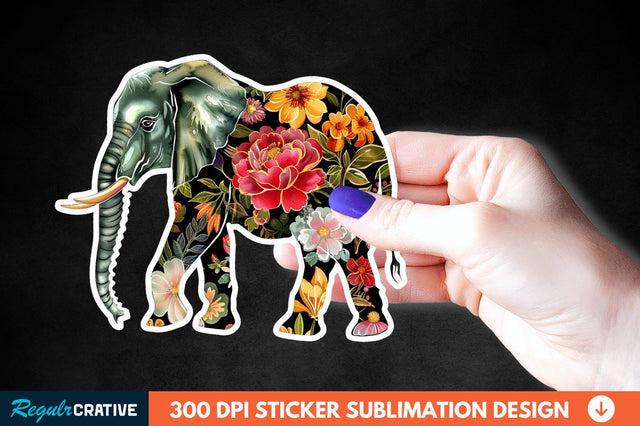 Floral Elephant Sticker Clipart Sublimation Regulrcrative 