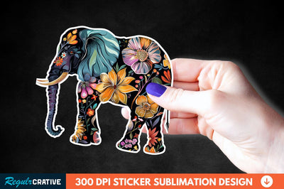 Floral Elephant Sticker Clipart Sublimation Regulrcrative 