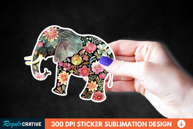 Floral Elephant Sticker Clipart Sublimation Regulrcrative 