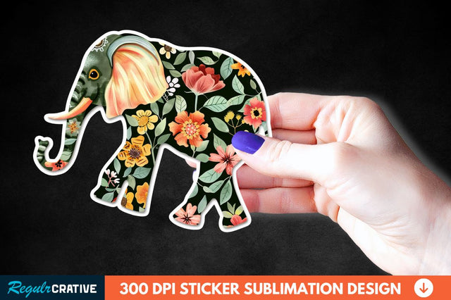 Floral Elephant Sticker Clipart Sublimation Regulrcrative 