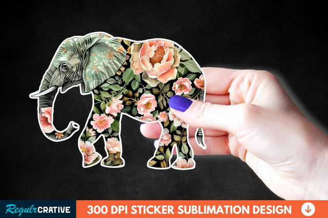 Floral Elephant Sticker Clipart Sublimation Regulrcrative 