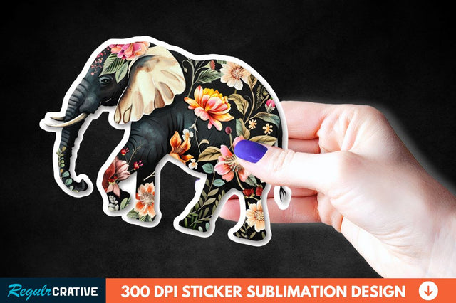 Floral Elephant Sticker Clipart Sublimation Regulrcrative 