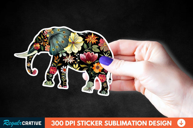 Floral Elephant Sticker Clipart Sublimation Regulrcrative 