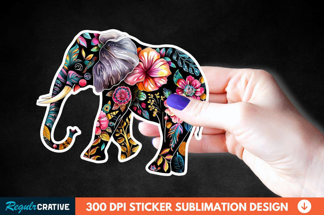 Floral Elephant Sticker Clipart Sublimation Regulrcrative 