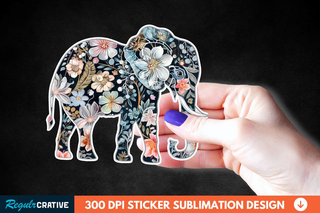 Floral Elephant Sticker Clipart Sublimation Regulrcrative 