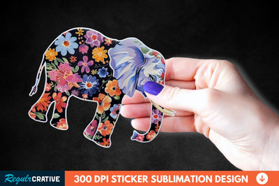 Floral Elephant Sticker Clipart Sublimation Regulrcrative 
