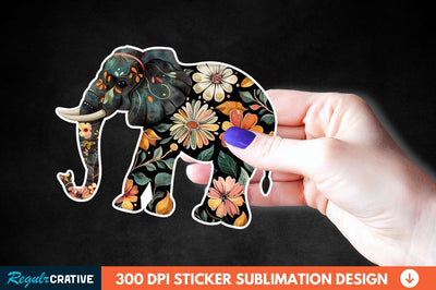 Floral Elephant Sticker Clipart Sublimation Regulrcrative 