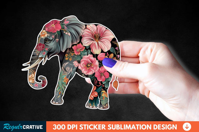 Floral Elephant Sticker Clipart Sublimation Regulrcrative 